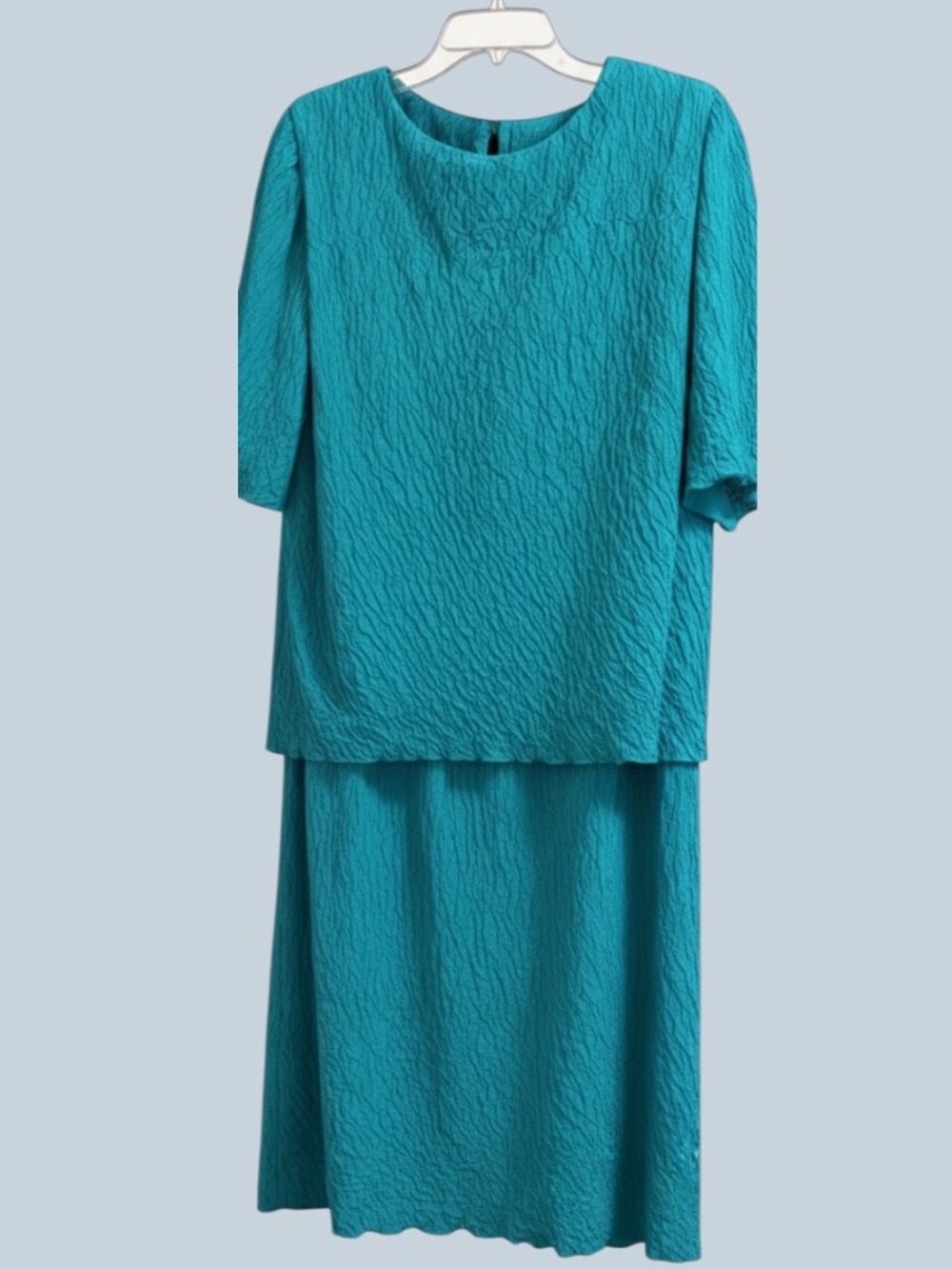 Riccardo e Barone Vtg Teal Dress 2 Layers Built in Skirt Scalloped Edges 22 1/2